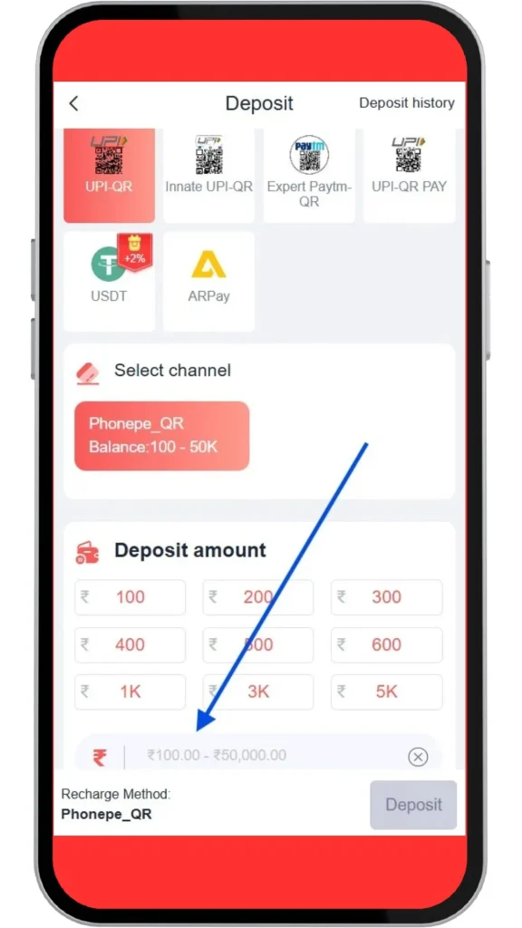 enter the amount to deposit