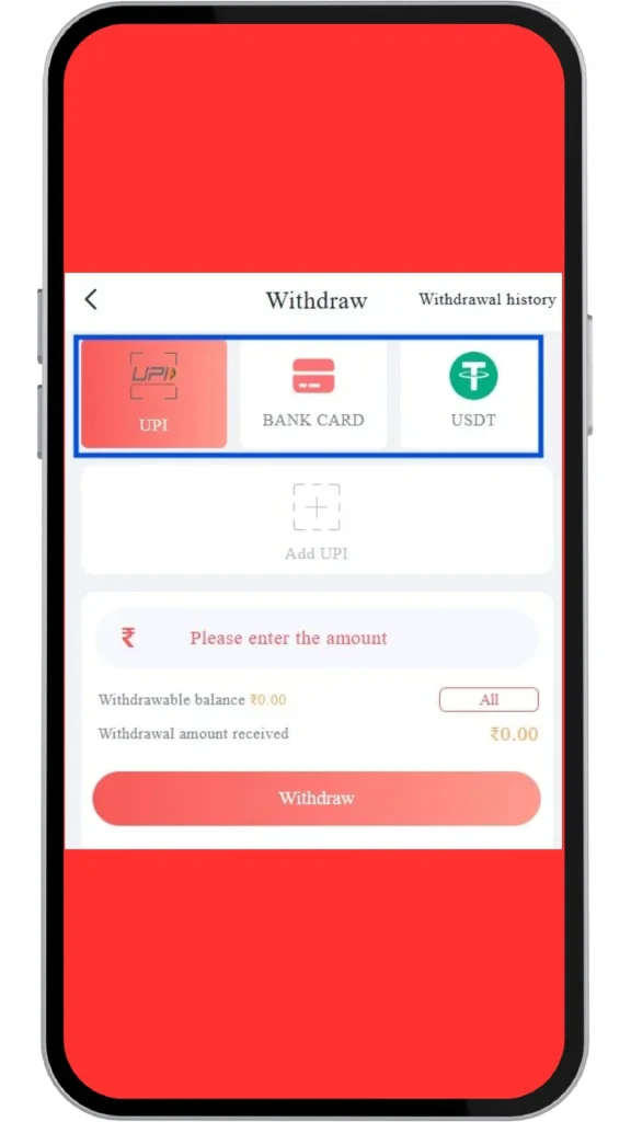 select withdrawal options